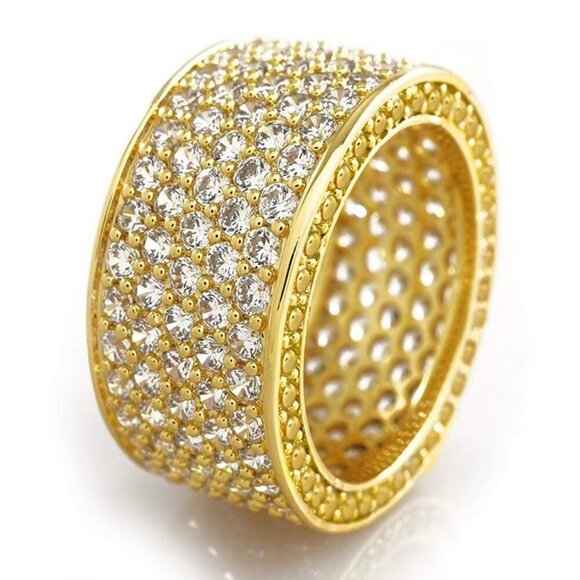 NEW 14k Yellow Gold Pave Diamond Ring Band Chunky Wide Eternity Ring - Picture 2 of 2